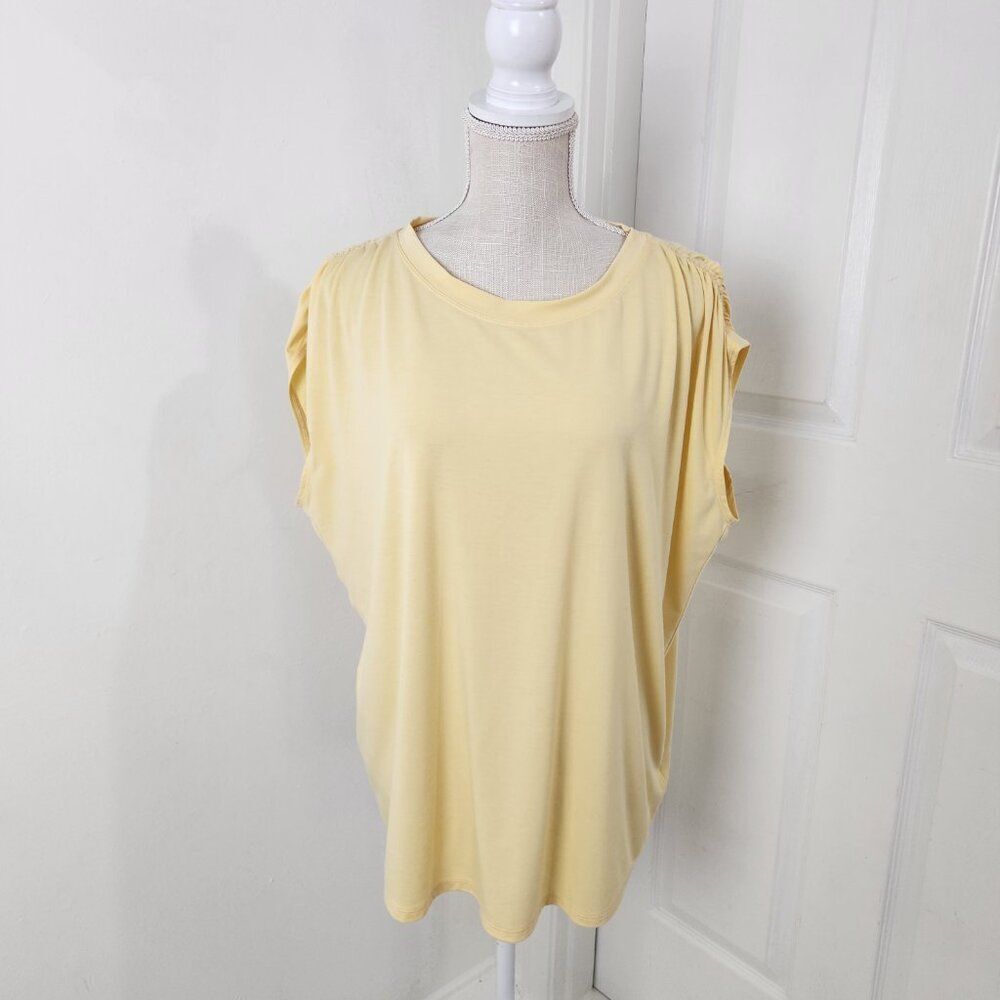 Athleta Light Yellow Short Sleeve Draped Tee - Picture 14 of 14